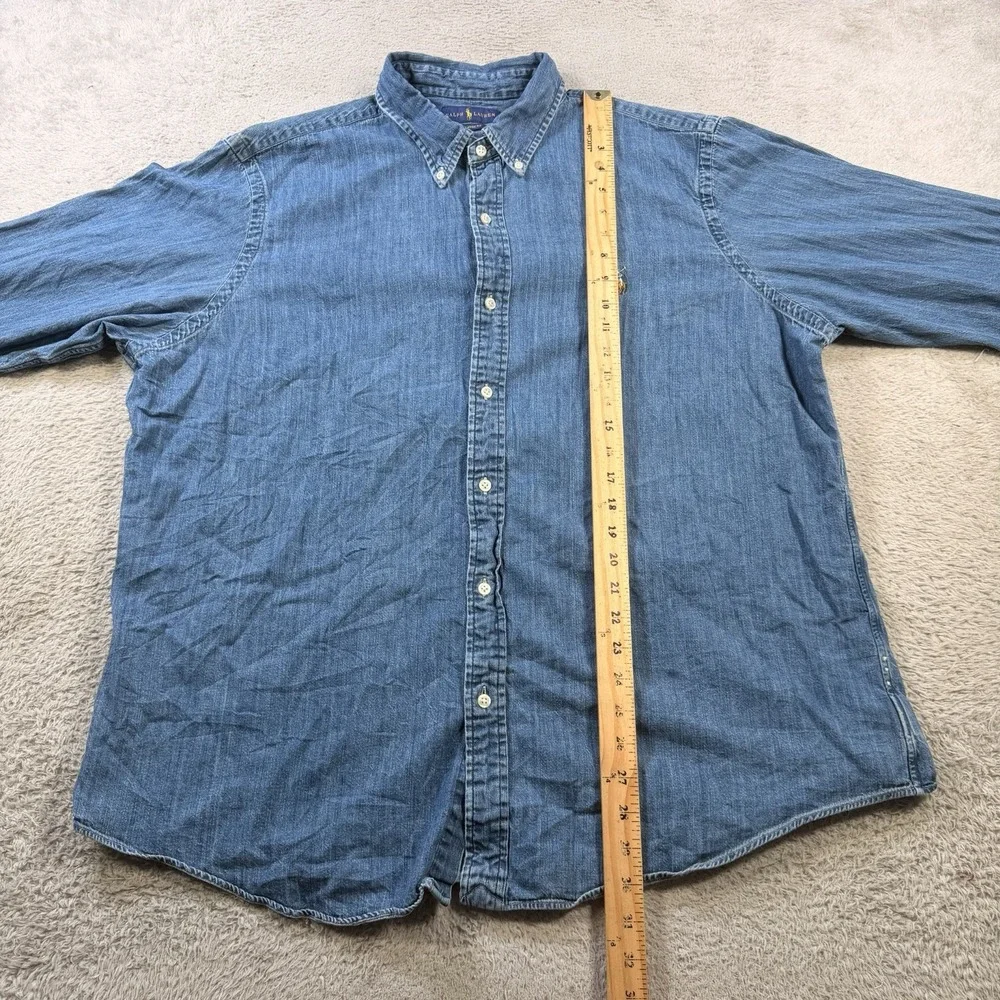 Polo Ralph Lauren Shirt Mens 2XL Classic Fit Blue Denim Button Down Flesh Pony